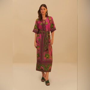 FARM Rio | Dresses | Farm Rio Blue Flowing Beauty Embroidered Long Sleeve  Midi Dress | Poshmark